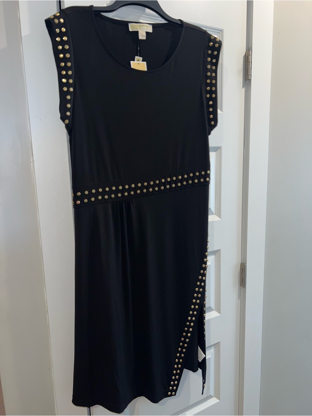 Michael Kors Black Midi Dress with Gold Studs
